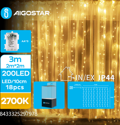 Tira Luces Led Navidad con Pila Luz Blanca Calida 2x 2mt